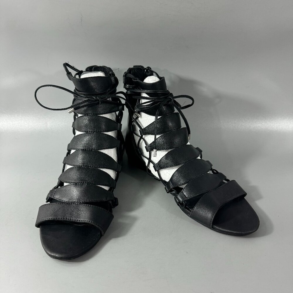 Sigerson Morrison Black Leather Adam Gladiator Sandals, Size 7.5